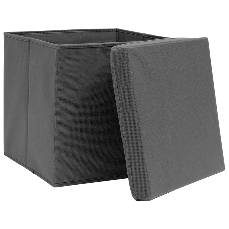 vidaXL Storage Boxes with Lids 10 pcs Black 32x32x32 cm Fabric