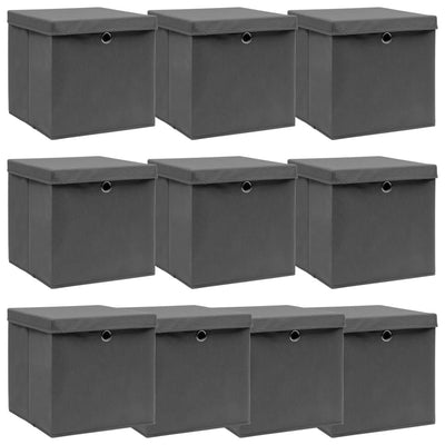 vidaXL Storage Boxes with Lids 10 pcs Black 32x32x32 cm Fabric