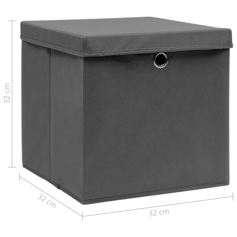 vidaXL Storage Boxes with Lids 10 pcs Black 32x32x32 cm Fabric