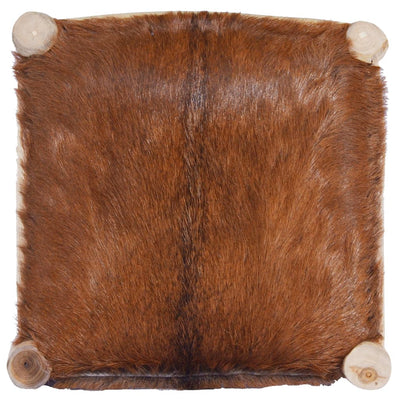 vidaXL Bar Stool Real Goat Leather and Solid Teak Wood