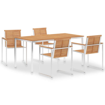 vidaXL 5 Piece Garden Dining Set Solid Teak Wood and Stainless Steel