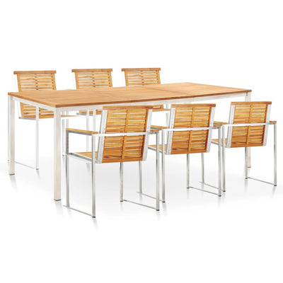 vidaXL 5 Piece Garden Dining Set Solid Teak Wood and Stainless Steel