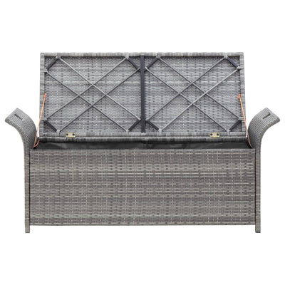 vidaXL Storage Bench with Cushion Grey 138 cm Poly Rattan