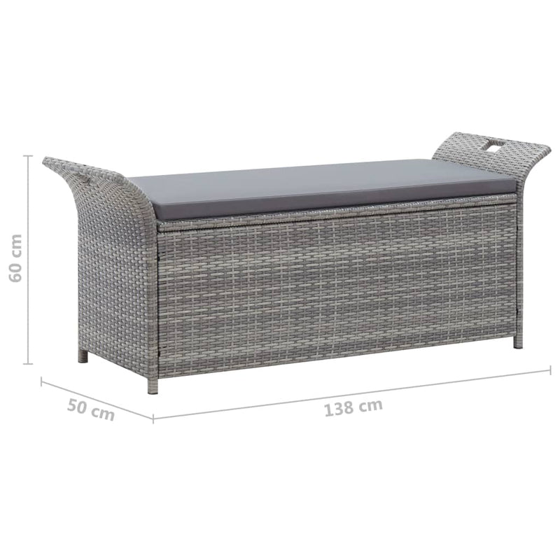 vidaXL Storage Bench with Cushion Grey 138 cm Poly Rattan