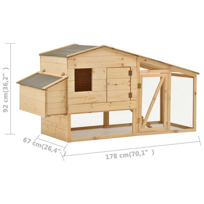 vidaXL Chicken Cage Solid Pine Wood 178x67x92 cm