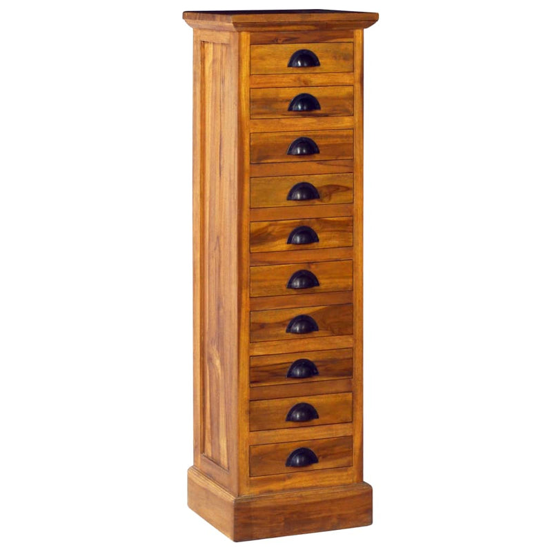 vidaXL 10-Drawer Cabinet 35x30x120 cm Solid Teak Wood