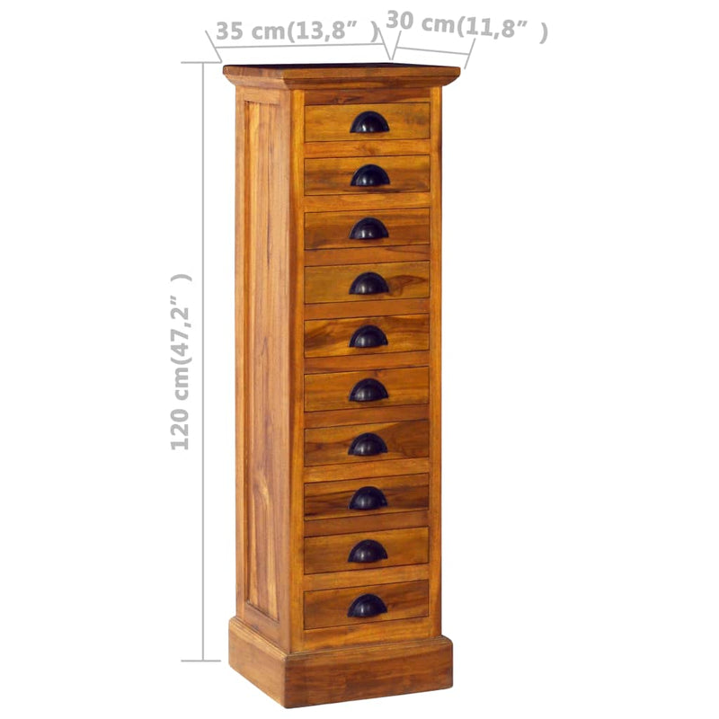 vidaXL 10-Drawer Cabinet 35x30x120 cm Solid Teak Wood