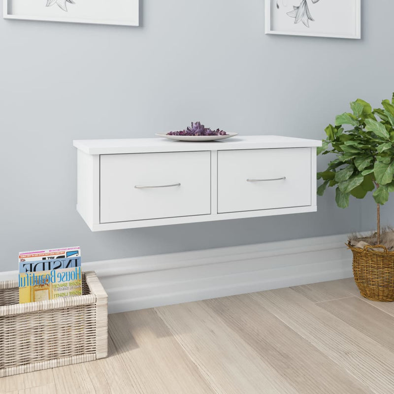 vidaXL Wall-mounted Drawer Shelf High Gloss White 60x26x18.5 cm Engineered Wood