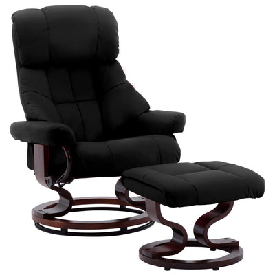 vidaXL Recliner Chair with Footstool Black Faux Leather and Bentwood