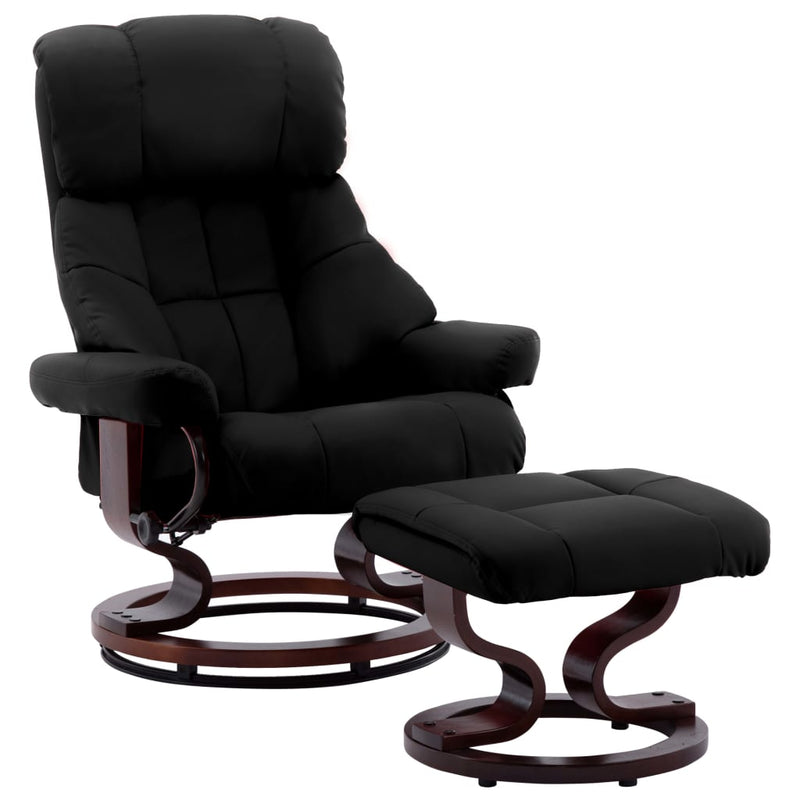 vidaXL Recliner Chair with Footstool Black Faux Leather and Bentwood