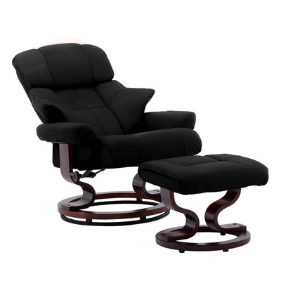 vidaXL Recliner Chair with Footstool Black Faux Leather and Bentwood
