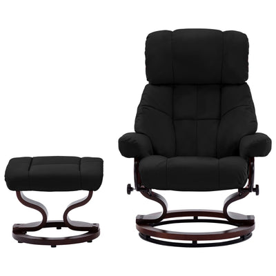 vidaXL Recliner Chair with Footstool Black Faux Leather and Bentwood