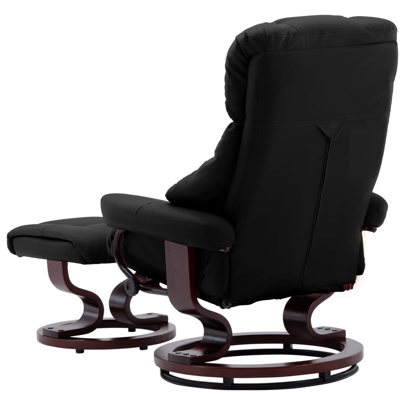 vidaXL Recliner Chair with Footstool Black Faux Leather and Bentwood