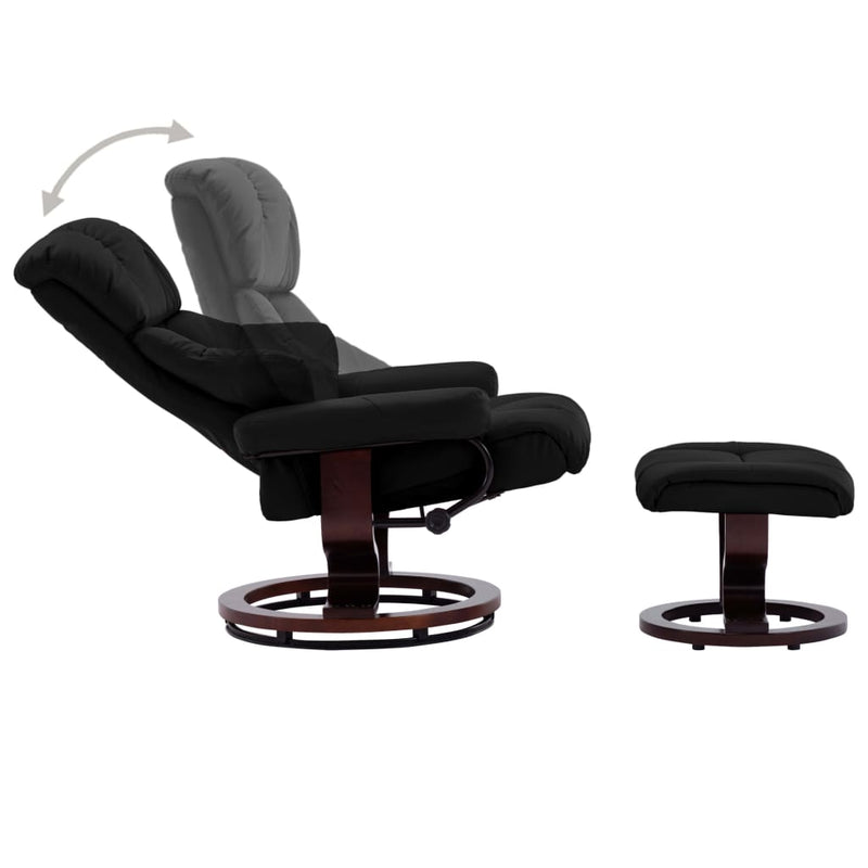 vidaXL Recliner Chair with Footstool Black Faux Leather and Bentwood