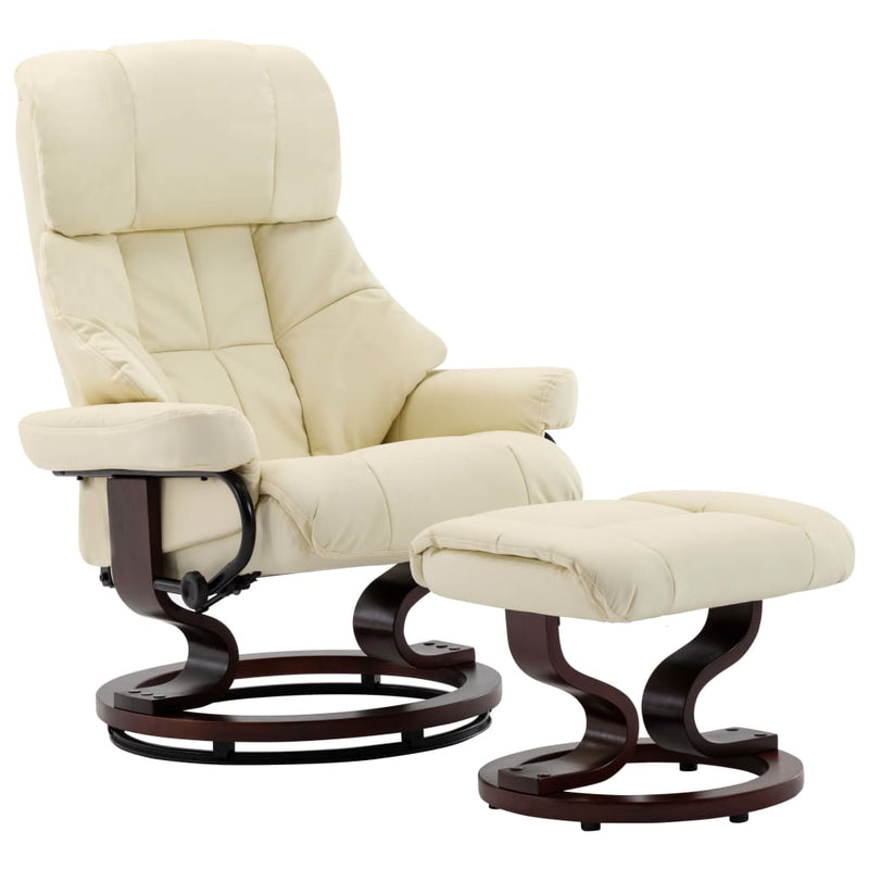 vidaXL Recliner Chair with Footstool Black Faux Leather and Bentwood