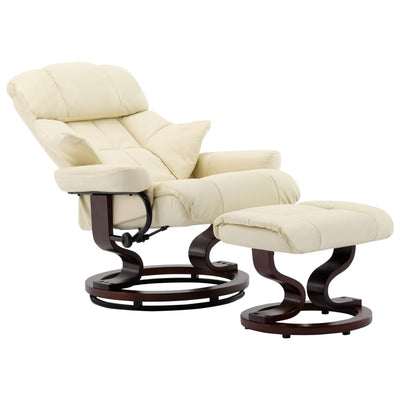 vidaXL Recliner Chair with Footstool Black Faux Leather and Bentwood