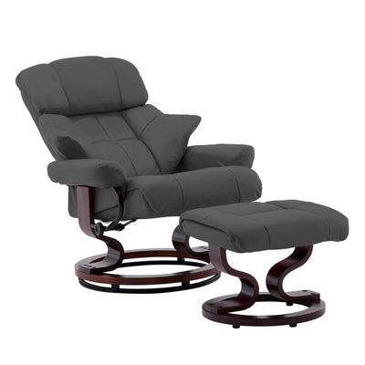 vidaXL Recliner Chair with Footstool Black Faux Leather and Bentwood