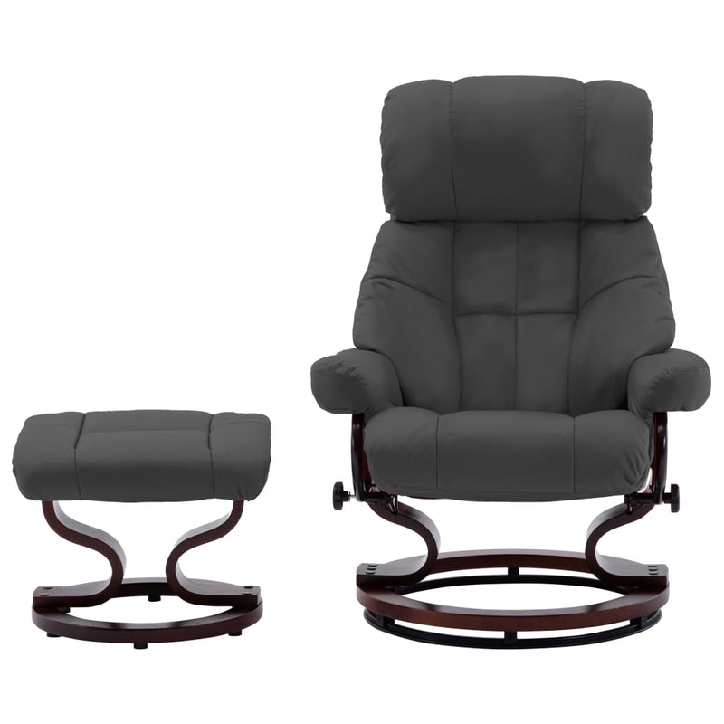 vidaXL Recliner Chair with Footstool Black Faux Leather and Bentwood