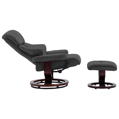 vidaXL Recliner Chair with Footstool Black Faux Leather and Bentwood