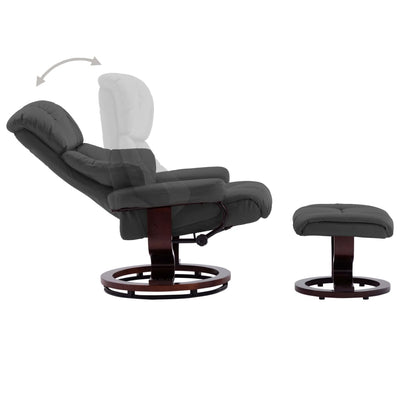 vidaXL Recliner Chair with Footstool Black Faux Leather and Bentwood