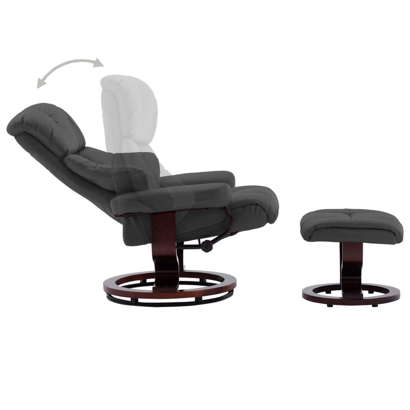 vidaXL Recliner Chair with Footstool Black Faux Leather and Bentwood