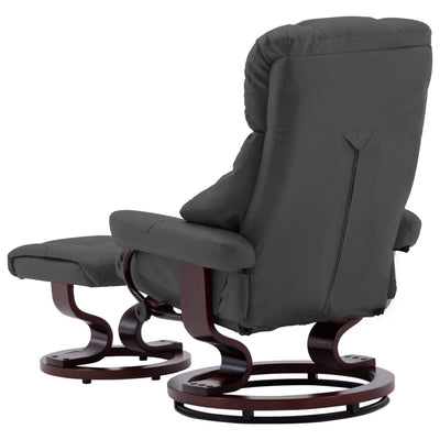 vidaXL Recliner Chair with Footstool Black Faux Leather and Bentwood