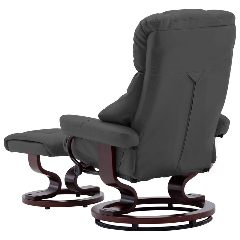 vidaXL Recliner Chair with Footstool Black Faux Leather and Bentwood