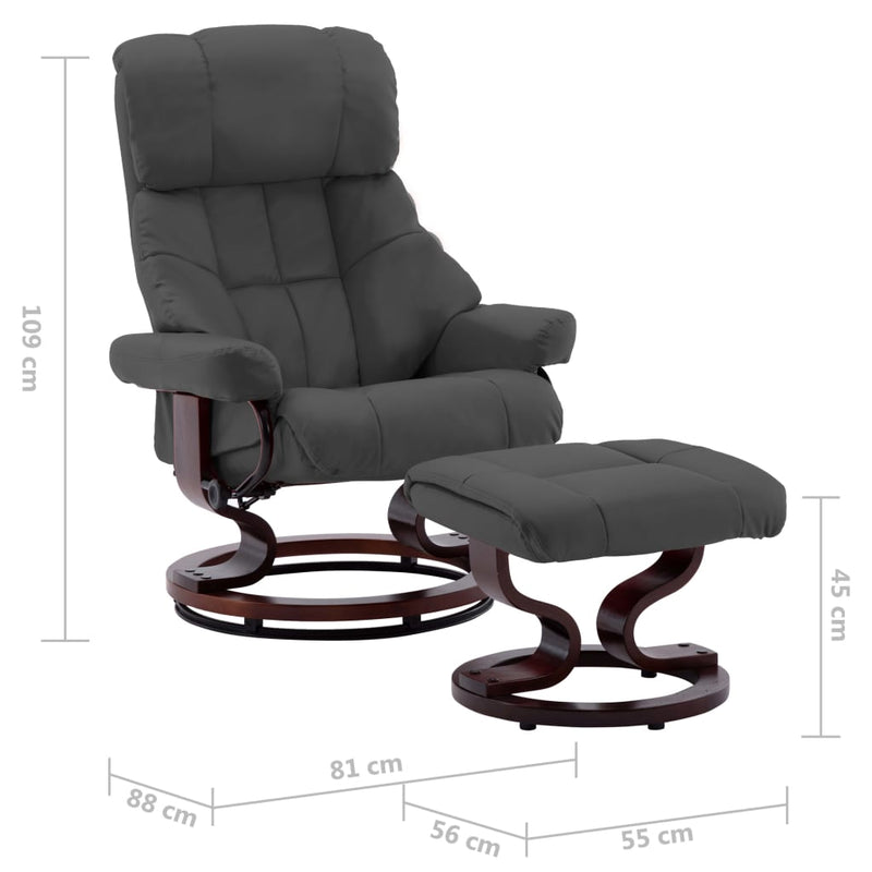vidaXL Recliner Chair with Footstool Black Faux Leather and Bentwood