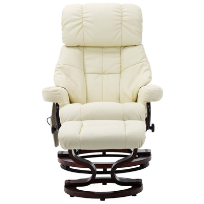 vidaXL Massage Reclining Chair Cream Faux Leather and Bentwood