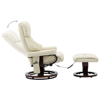 vidaXL Massage Reclining Chair Cream Faux Leather and Bentwood