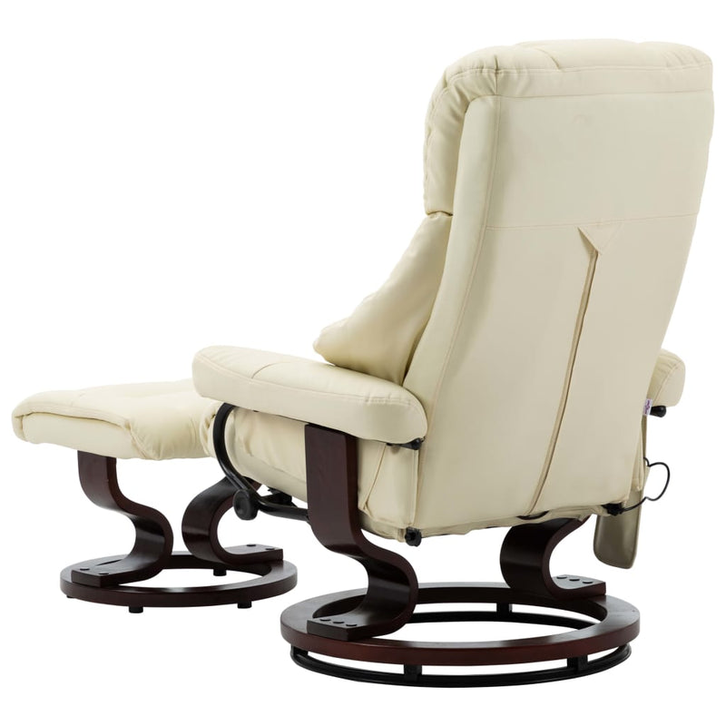 vidaXL Massage Reclining Chair Cream Faux Leather and Bentwood