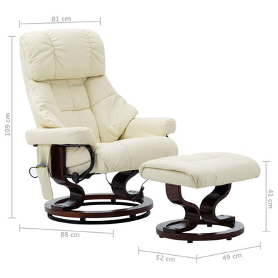vidaXL Massage Reclining Chair Cream Faux Leather and Bentwood
