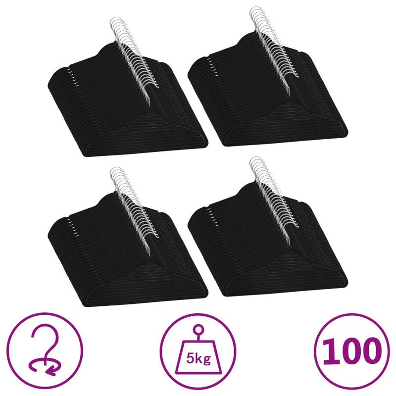 vidaXL 50 pcs Clothes Hanger Set Anti-slip Black Velvet