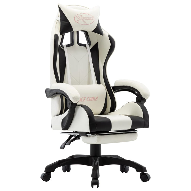 vidaXL Racing Chair with Footrest Black and White Faux Leather