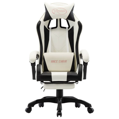 vidaXL Racing Chair with Footrest Black and White Faux Leather