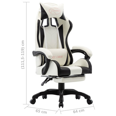 vidaXL Racing Chair with Footrest Black and White Faux Leather
