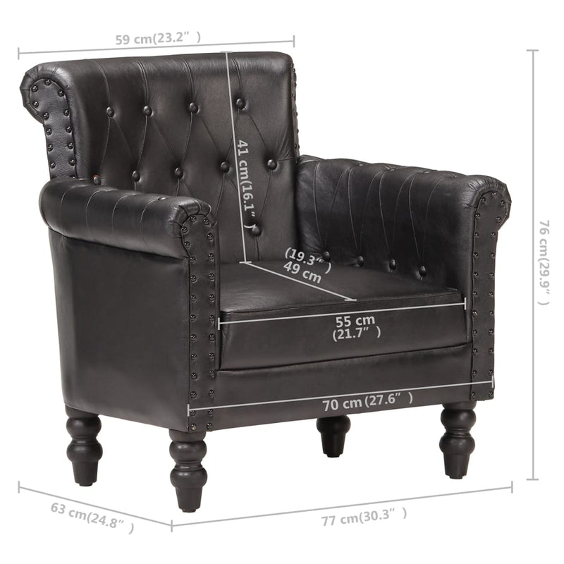 vidaXL Armchair Black Real Goat Leather