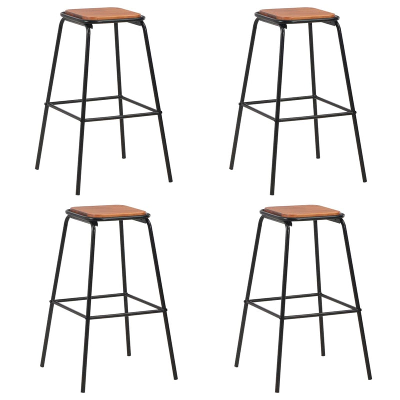 vidaXL Bar Stools 4 pcs Black Solid Pinewood and Steel