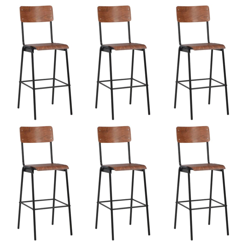 vidaXL Bar Stools 6 pcs Black Solid Plywood Steel