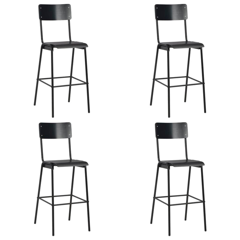vidaXL Bar Stools 4 pcs Black Solid Plywood Steel