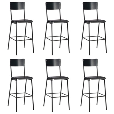 vidaXL Bar Stools 6 pcs Black Solid Plywood Steel