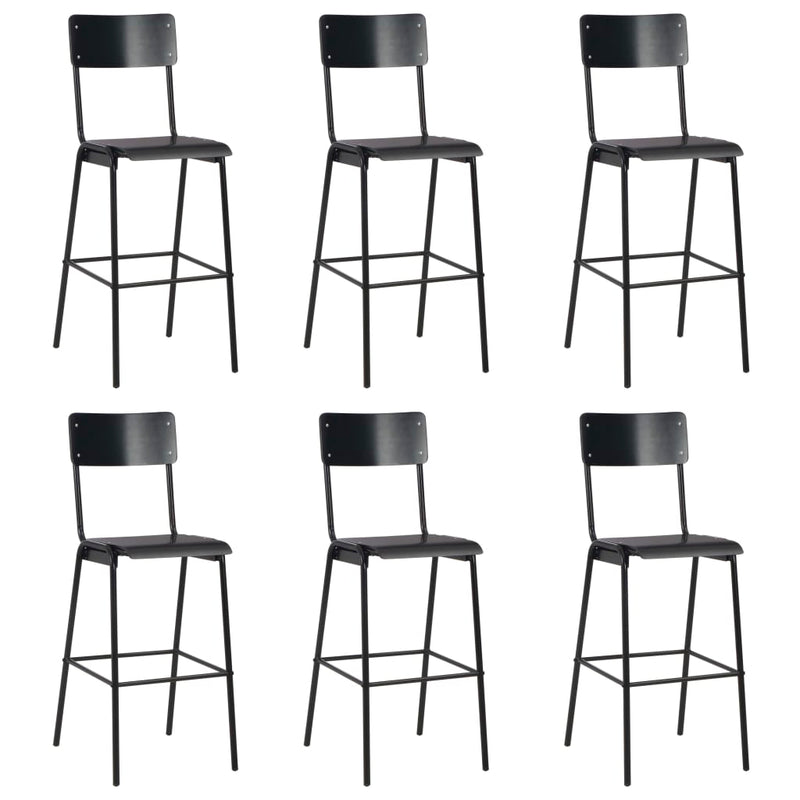 vidaXL Bar Stools 6 pcs Black Solid Plywood Steel