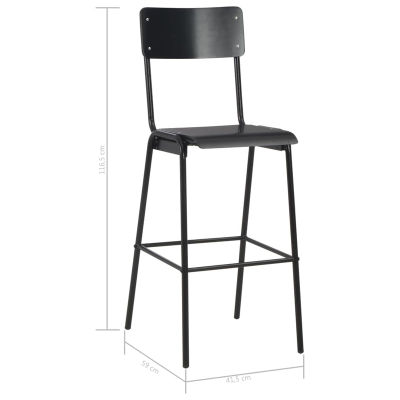 vidaXL Bar Stools 6 pcs Black Solid Plywood Steel