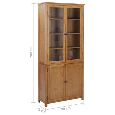 vidaXL Bookcase with 4 Doors 90x35x200 cm Solid Oak Wood and Glass