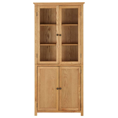 vidaXL Bookcase with 4 Doors 80x35x180 cm Solid Oak Wood and Glass