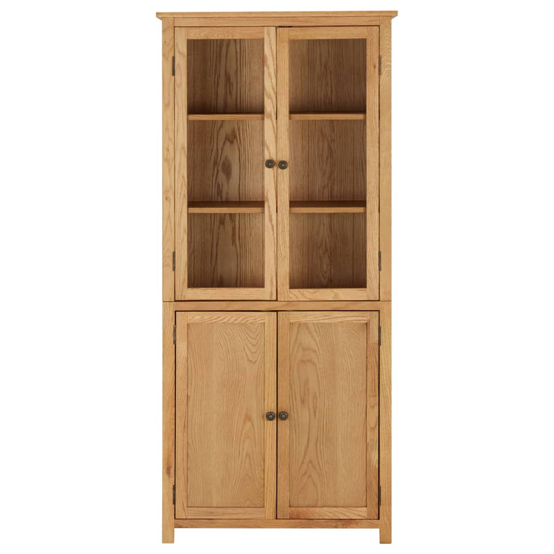 vidaXL Bookcase with 4 Doors 80x35x180 cm Solid Oak Wood and Glass