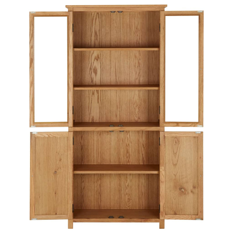 vidaXL Bookcase with 4 Doors 80x35x180 cm Solid Oak Wood and Glass