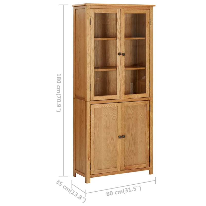 vidaXL Bookcase with 4 Doors 80x35x180 cm Solid Oak Wood and Glass