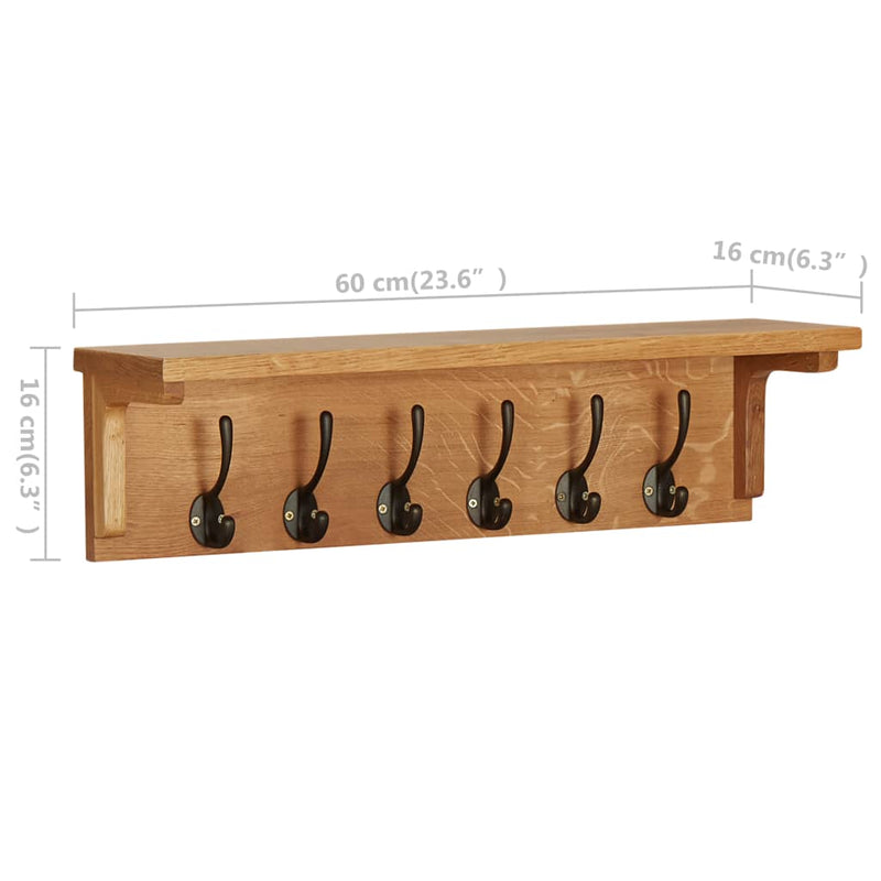 vidaXL Coat Rack 60x16x16 cm Solid Oak Wood
