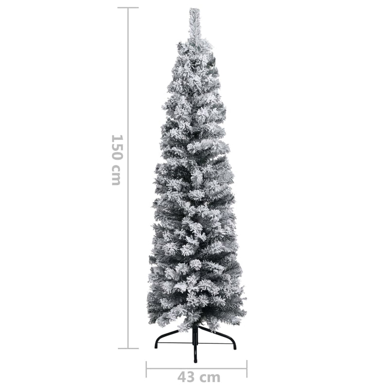 vidaXL Slim Artificial Christmas Tree with Flocked Snow Green 210 cm PVC